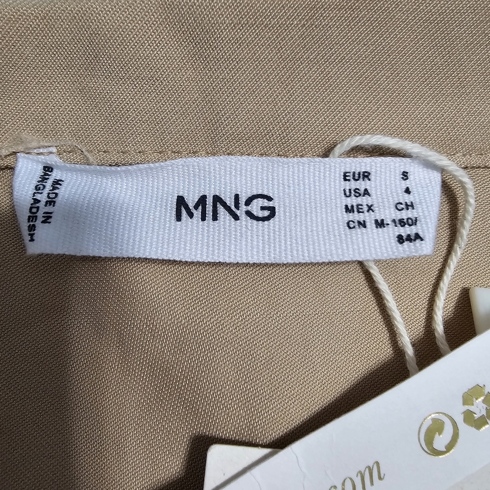 Mango Women's Beige V-Neck Shirt Dress Sz 4 Oversized - Picture 4 of 5